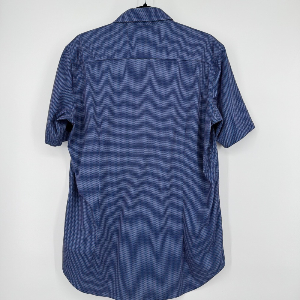 Butter Cloth Mens Button Up Short Sleeve Shirt Blue Geometric Pattern L - Picture 5 of 6